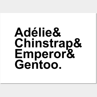 Adélie, Chinstrap, Emperor, Gentoo (Black) Posters and Art